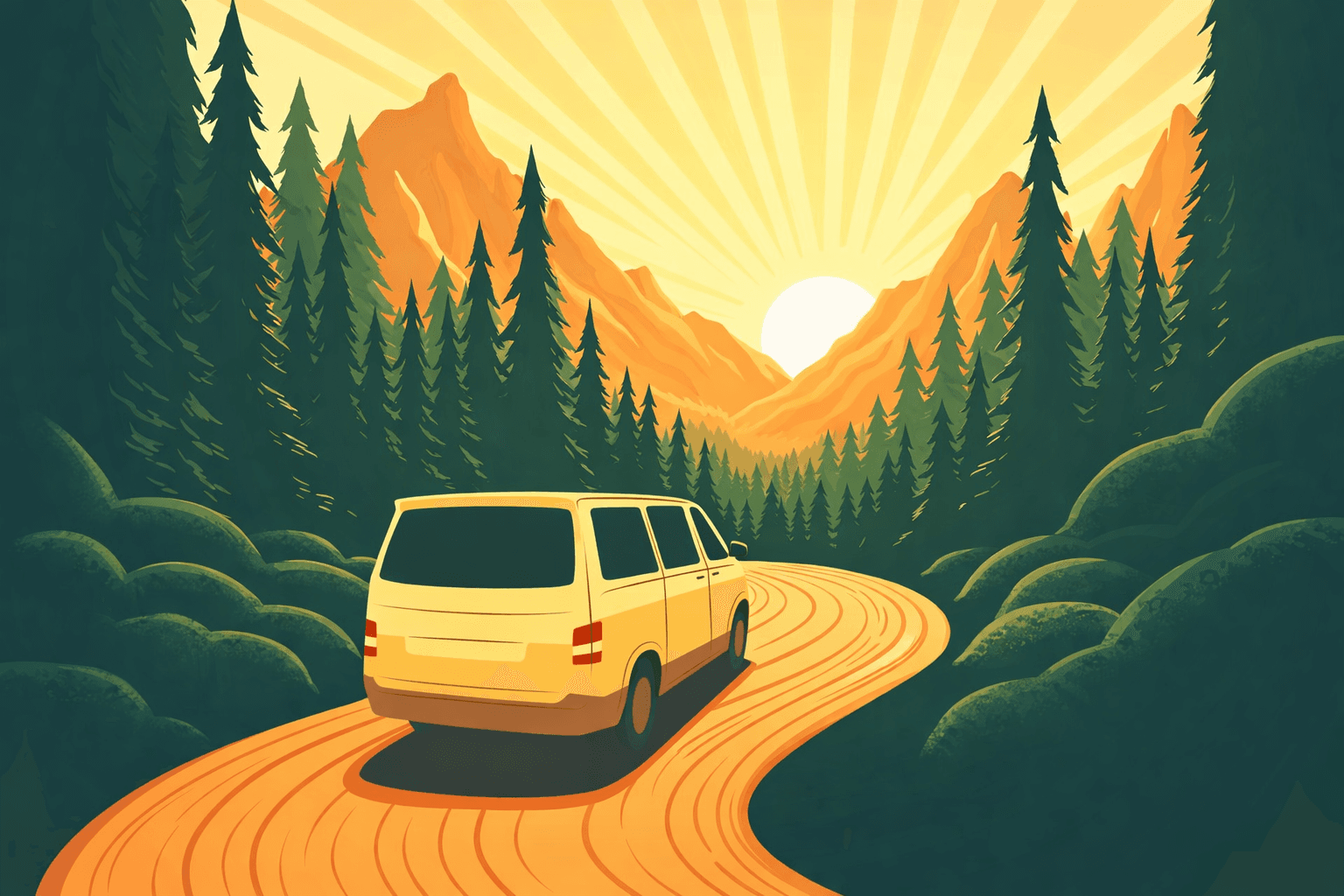 Van life landscape illustration